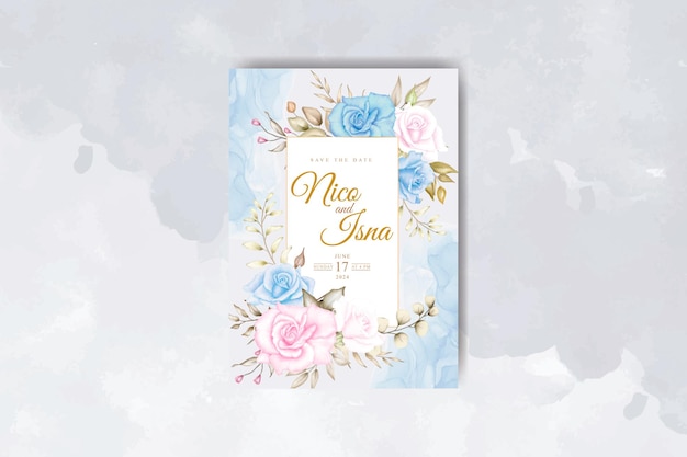 elegant wedding invitation card with beautiful watercolor flowers and leaves