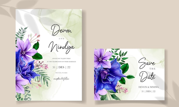 Elegant wedding invitation card with beautiful watercolor flowers