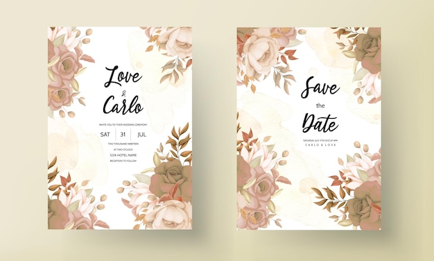 elegant wedding invitation card with brown floral