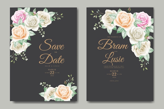 Elegant wedding invitation card with floral leaves watercolor