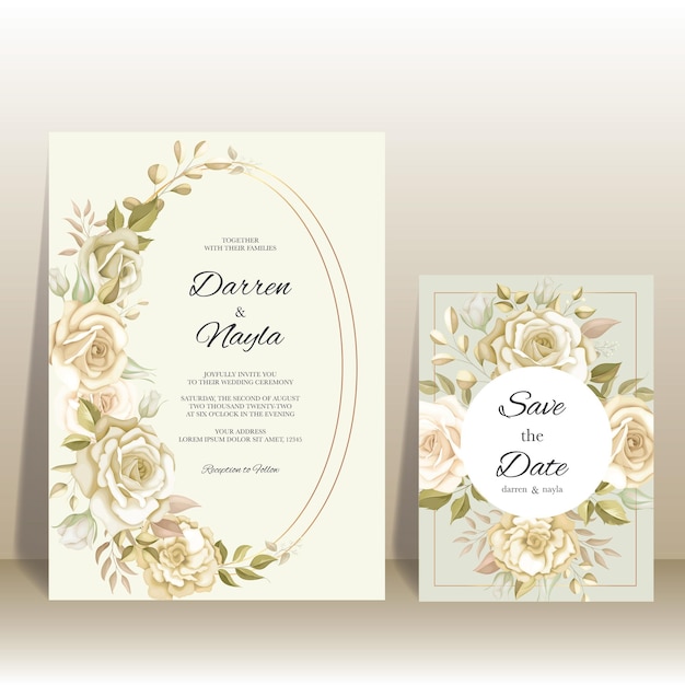 Elegant wedding invitation card with rose decoration