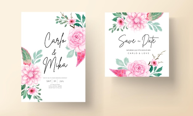 elegant wedding invitation card with soft pink watercolor floral ornament