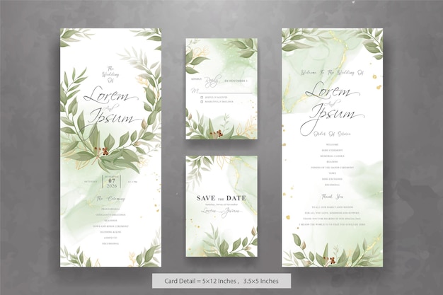 Elegant Wedding Invitation Card with Watercolor and Greenery Leaves