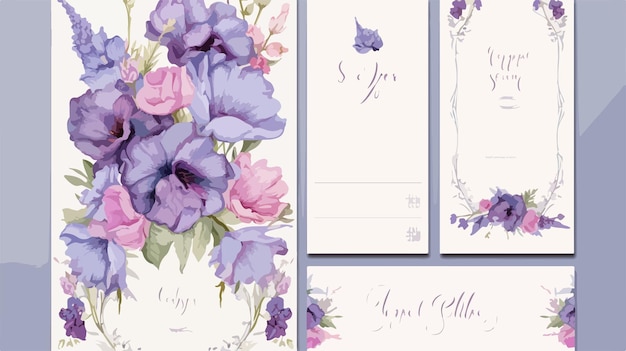 Elegant Wedding Invitation Cards and Labels with Beautiful Flowers