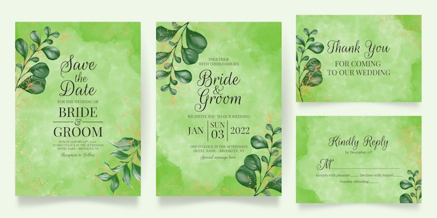 elegant wedding invitation cards template with watercolor floral decoration