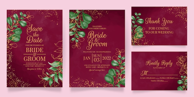 elegant wedding invitation cards template with watercolor floral decoration