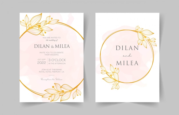 Elegant wedding invitation cards template with watercolor floral decoration