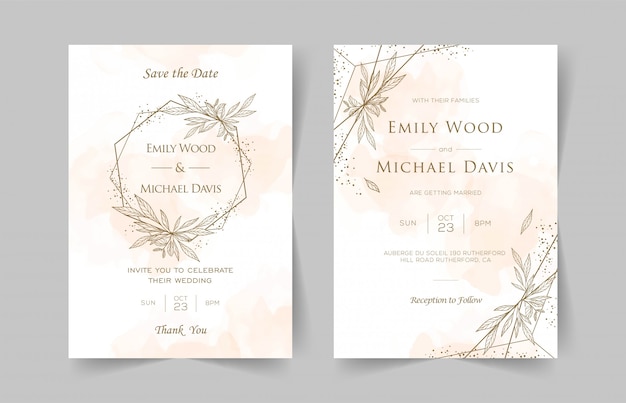 Elegant wedding invitation cards template with watercolor floral decoration