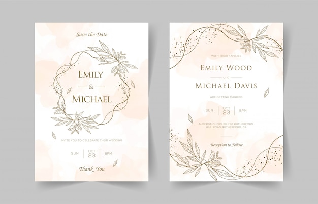 Elegant wedding invitation cards template with watercolor floral decoration