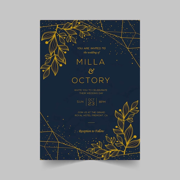 Elegant wedding invitation cards template with watercolor floral decoration