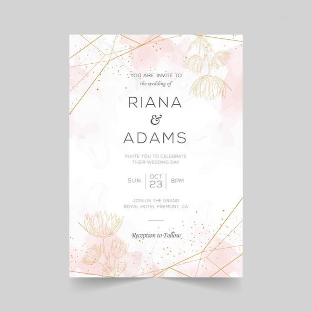 Elegant wedding invitation cards template with watercolor floral decoration