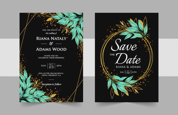 Elegant wedding invitation cards template with watercolor floral decoration