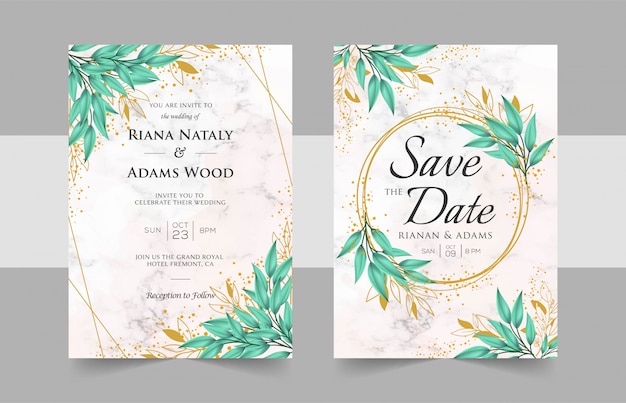 Elegant wedding invitation cards template with watercolor floral decoration