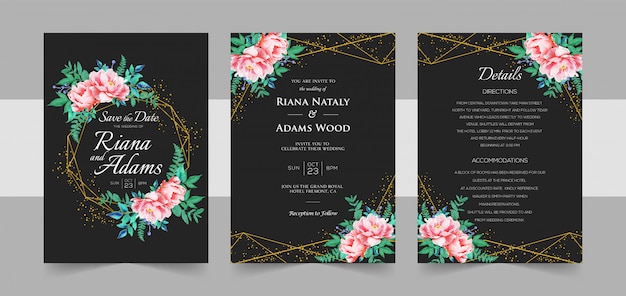 Elegant wedding invitation cards template with watercolor floral decoration