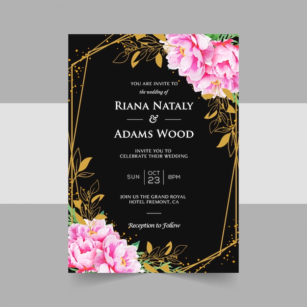 Elegant wedding invitation cards template with watercolor floral decoration