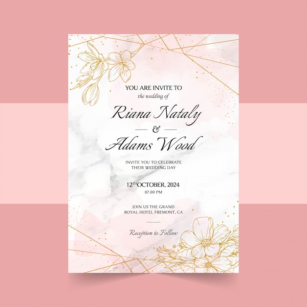 Elegant wedding invitation cards template with watercolor floral decoration