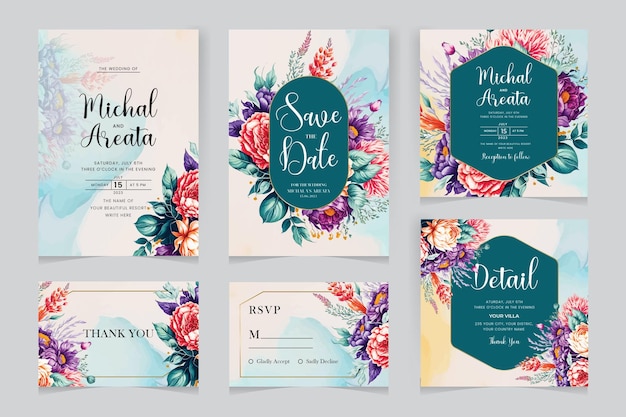 Elegant wedding invitation set template with flower