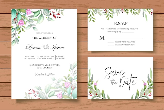 Elegant wedding invitation template with beautiful floral watercolor