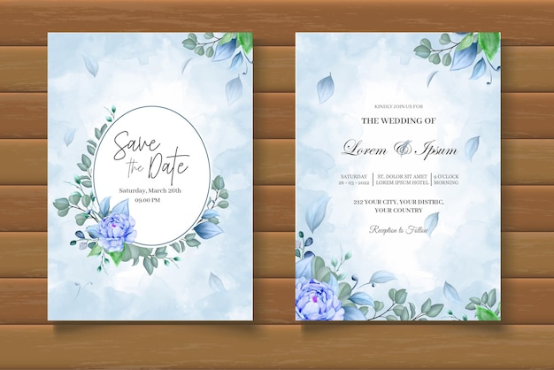 Elegant wedding invitation template with beautiful floral watercolor