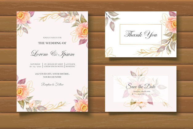 Elegant wedding invitation template with beautiful floral watercolor