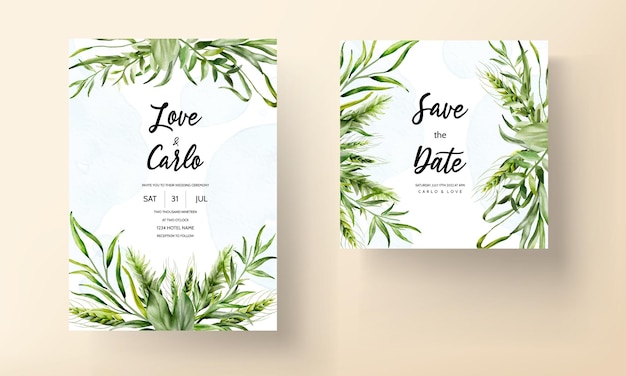 Elegant wedding invitation template with leaves