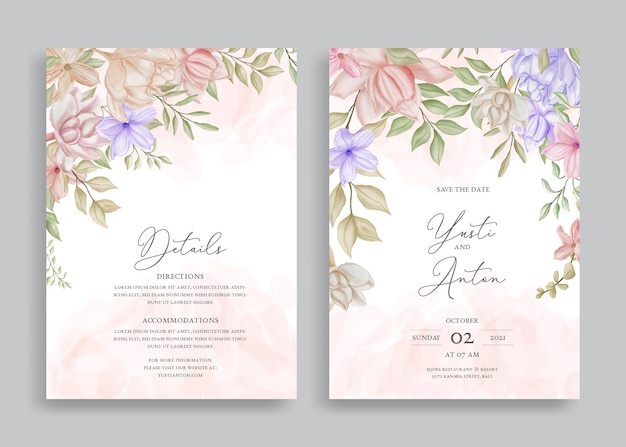 Elegant wedding invitation template with watercolor floral