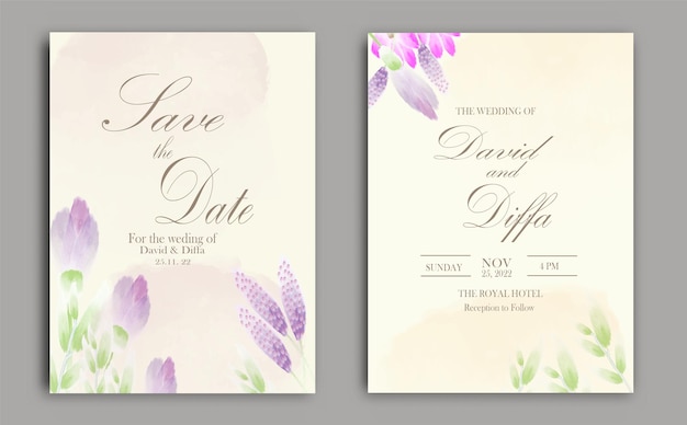 elegant wedding invitation vector template with watercolor elements