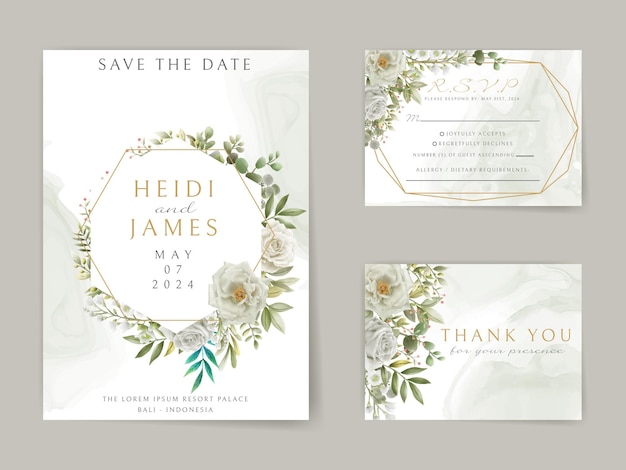 Elegant wedding invitation white flowers design