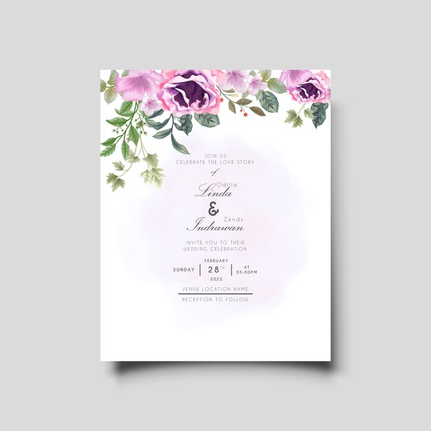 elegant wedding invitation with beautiful flower and leaves