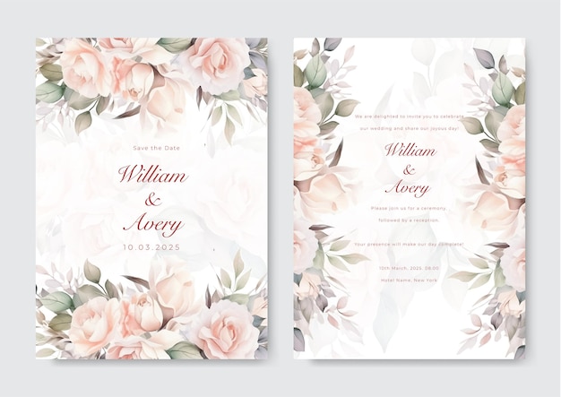 Elegant wedding invitation with beautiful watercolor floral template