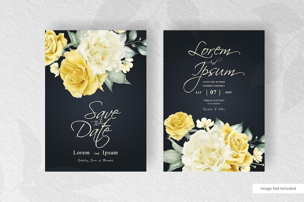 Elegant Wedding invitation with beautiful watercolor flower and leaves arrangement