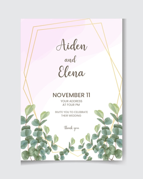 Elegant wedding invitation with Eucaliptus leaves