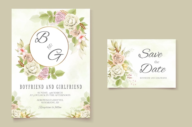 Elegant wedding invitation with flowers