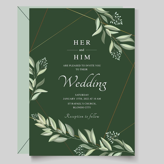 elegant wedding invitation with leaves