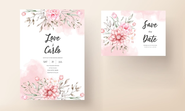 Elegant wedding invitation with watercolor floral motifs