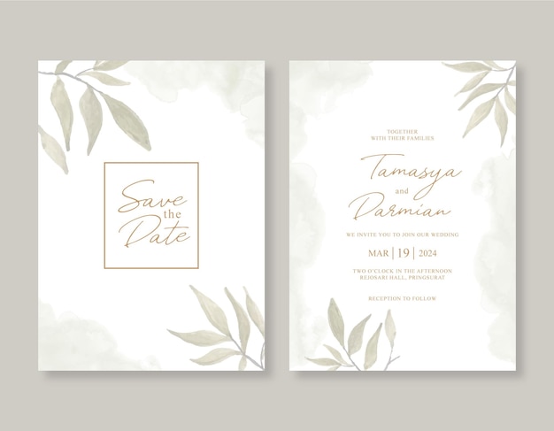 Elegant wedding invitation with watercolor foliage