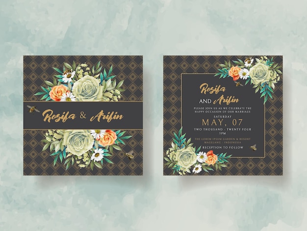 elegant wedding invitation yellow flowers and bees