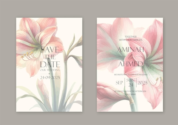 Elegant wedding invites with watercolor flowers on white background