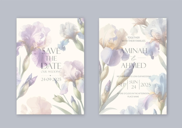 Elegant wedding invites with watercolor flowers on white background