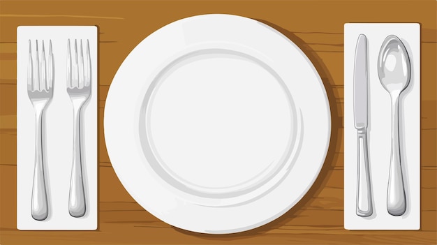 Vector elegant white ceramic plate and cutlery vector collection