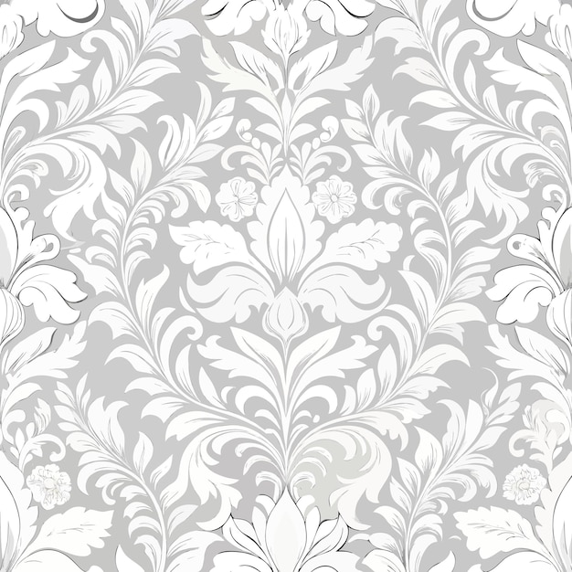 Elegant White Damask Wallpaper with Floral Patterns