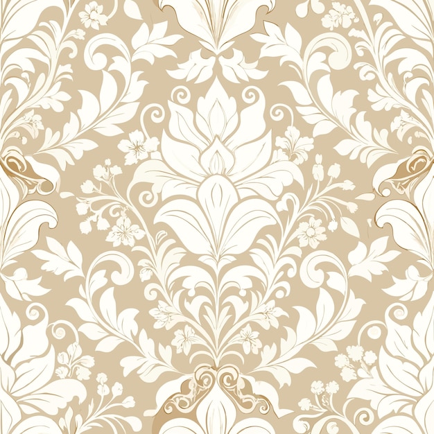 Vector elegant white damask wallpaper with floral patterns