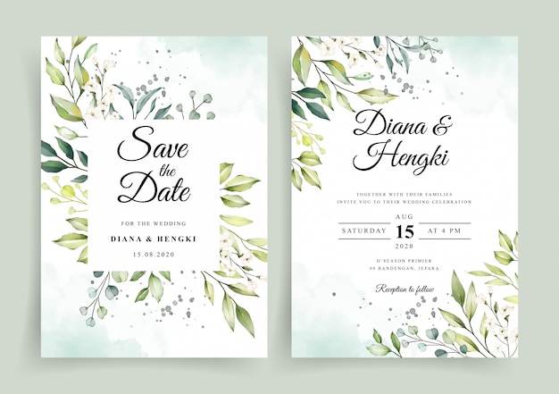 Vector elegant white floral watercolor on wedding invitation card template