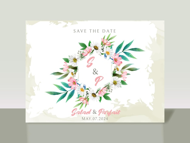 Elegant white and pink flowers wedding invitation card