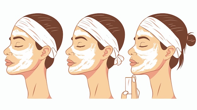 Vector elegant woman applying cream on her face for skin care routine