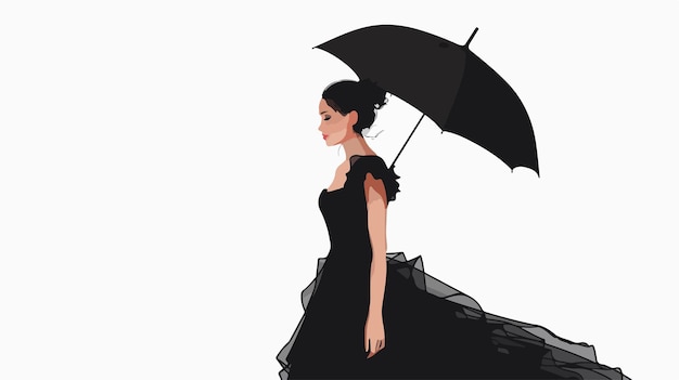 Elegant Woman in Black Dress with Umbrella in Studio Portrait