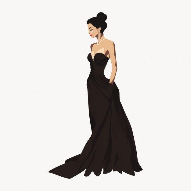 Vector elegant woman in black gown