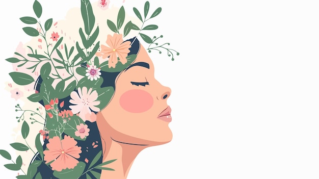 Vector elegant woman face with blooming flowers vector art