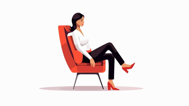 Vector elegant woman sitting on chair flat vector illustration for design projects