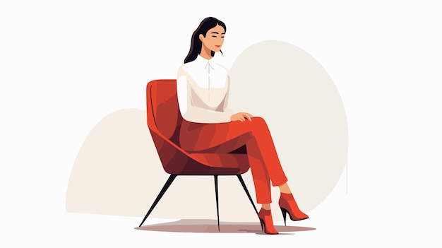 Vector elegant woman sitting on chair flat vector illustration for design projects